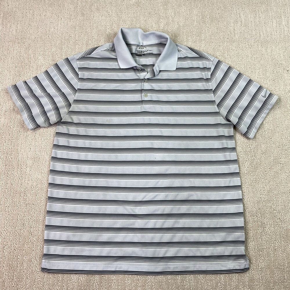 nike golf shirt mens large gray stripe short sleeve